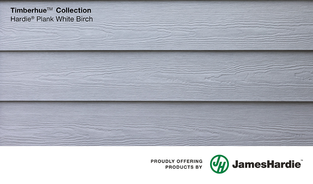 Close-up of James Hardie Timberhue Collection Plank siding in White Birch, showing realistic wood grain texture.